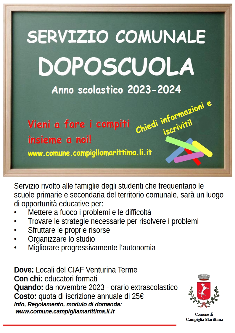 volantino informativo doposcuola con lavagna