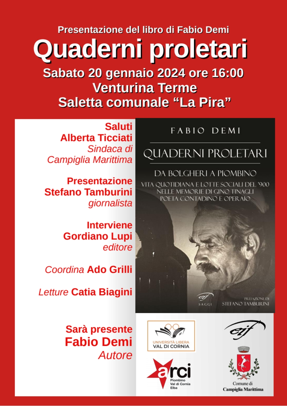 Sabato 20 il libro Quaderni proletari si presenta a Venturina Terme
