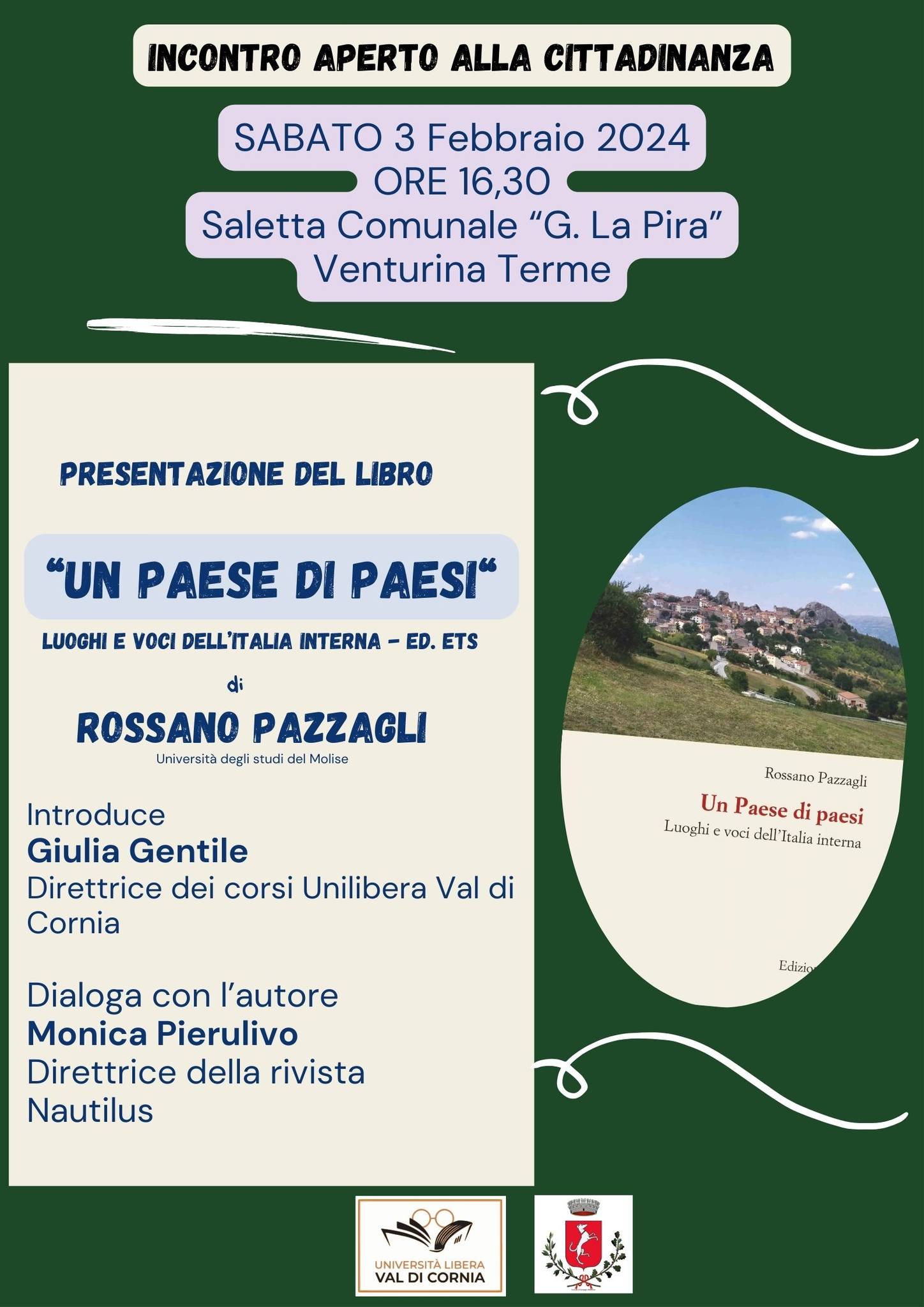 Sabato 3 febbraio la presentazione del libro Un  paese di paesi