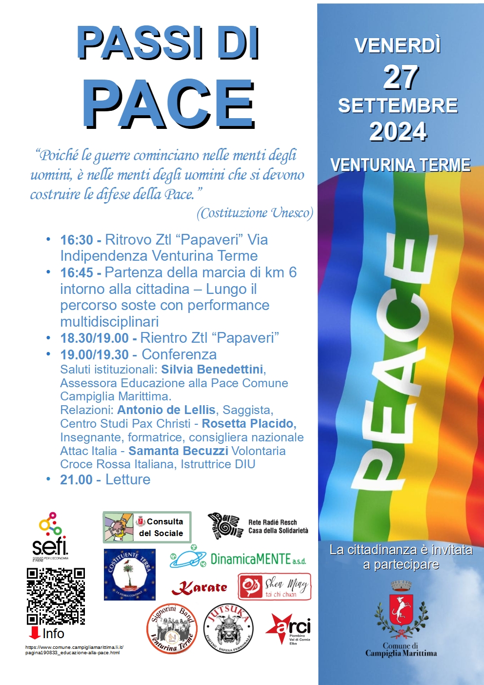 Locandina evento con  bandiera pace