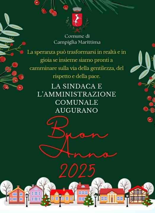 auguri nuovo anni sfondo verde scuro con vischio stemma comune e frase