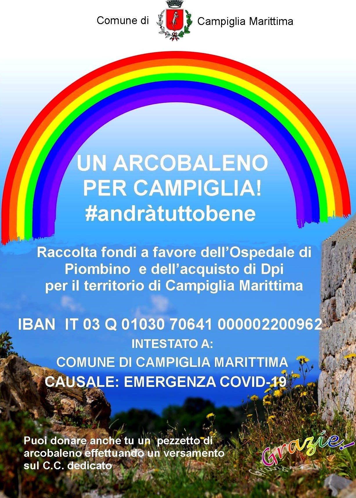 Un arcobaleno per Campiglia, #Andràtuttobene: progetto comunale raccolta fondi per Emergenza Covid-19